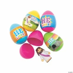 Wholesale ✨ 2 1/2" He is Risen Toy-Filled Plastic Easter Eggs - 24 Pc. 🔥