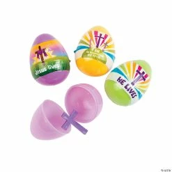 Promo 🧨 2 1/2" He Lives Cross-Filled Plastic Easter Eggs - 12 Pc. ⌛