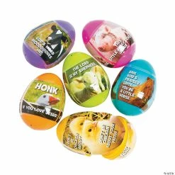 Promo 🔔 2 1/2" Religious Farm Animal Sticker-Filled Plastic Easter Eggs - 24 Pc. 🎉