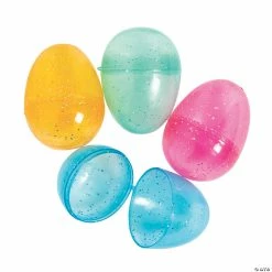 Budget ⭐ 2 1/2" Transparent Glitter Plastic Easter Eggs - 12 Pc. ✨