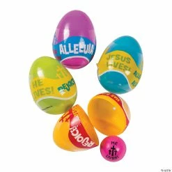 Discount ✨ 2 1/4" Religious Phrases Bouncing Ball-Filled Plastic Easter Eggs - 24 Pc. ⭐