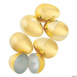 Coupon 😉 4 1/2" Metallic Gold Plastic Easter Eggs - 6 Pc. ⌛