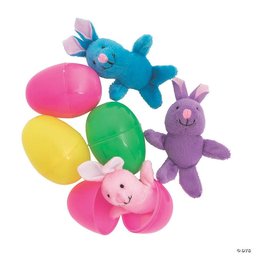 Cheap 💯 4" Bright Stuffed Bunny-Filled Plastic Easter Eggs - 12 Pc. ❤️ 1 Cheap 💯 4" Bright Stuffed Bunny-Filled Plastic Easter Eggs - 12 Pc. ❤️