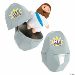 New 😍 4" Religious Easter Egg Tomb with Stuffed Jesus Character - 24 Pc. ✔️